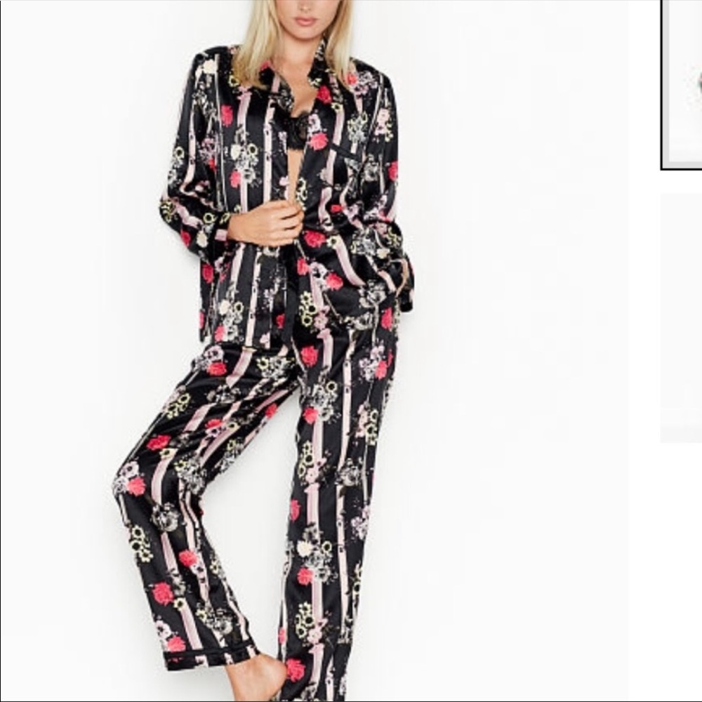 Victoria's Secret Floral and Stripe Silk Pajamas